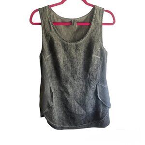 XCVI 100% Linen Round Neck Sleeveless Tank Charcoal Gray Stonewashed Size Small